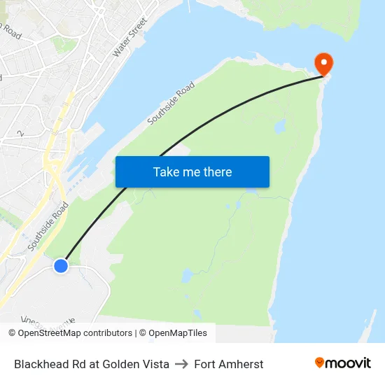 Blackhead Rd at Golden Vista to Fort Amherst map