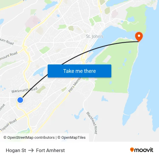 Hogan St to Fort Amherst map