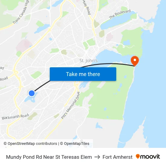 Mundy Pond Rd Near St Teresas Elem to Fort Amherst map