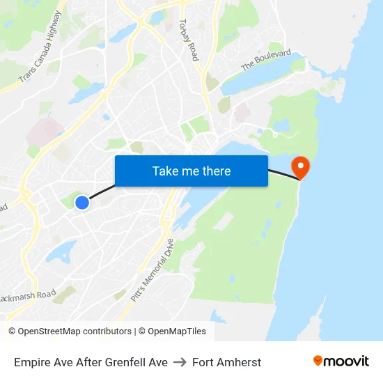 Empire Ave After Grenfell Ave to Fort Amherst map