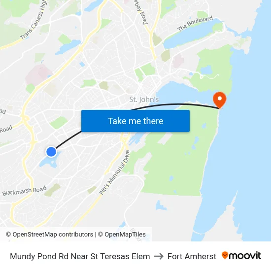Mundy Pond Rd Near St Teresas Elem to Fort Amherst map