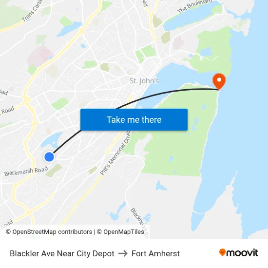 Blackler Ave Near City Depot to Fort Amherst map