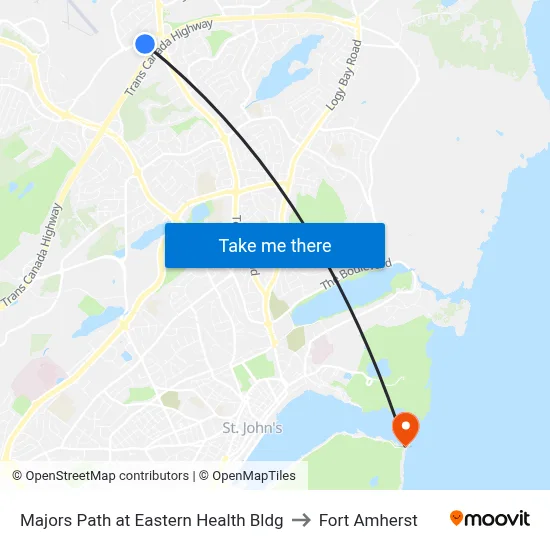 Majors Path at Eastern Health Bldg to Fort Amherst map