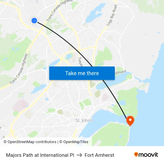 Majors Path at International Pl to Fort Amherst map