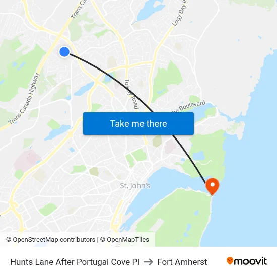 Hunts Lane After Portugal Cove Pl to Fort Amherst map
