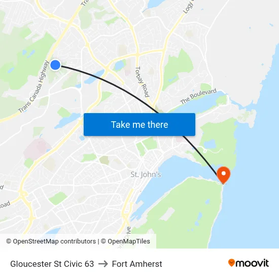 Gloucester St Civic 63 to Fort Amherst map
