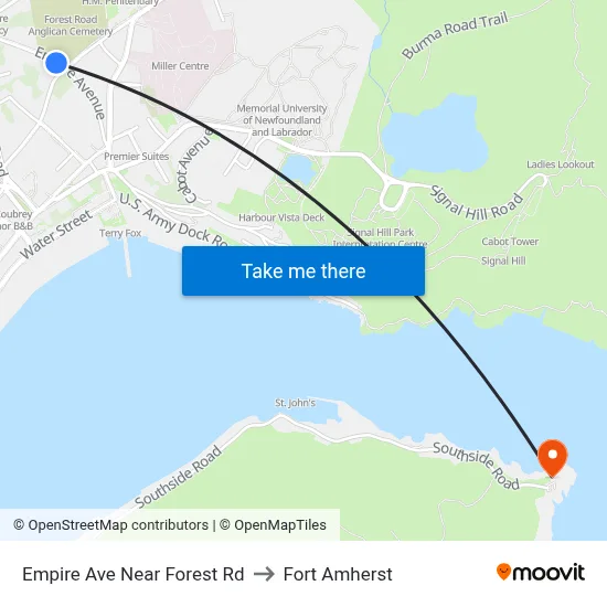 Empire Ave Near Forest Rd to Fort Amherst map