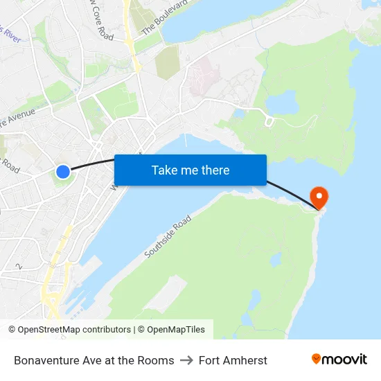 Bonaventure Ave at the Rooms to Fort Amherst map