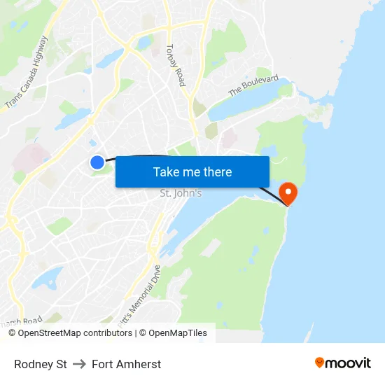 Rodney St to Fort Amherst map