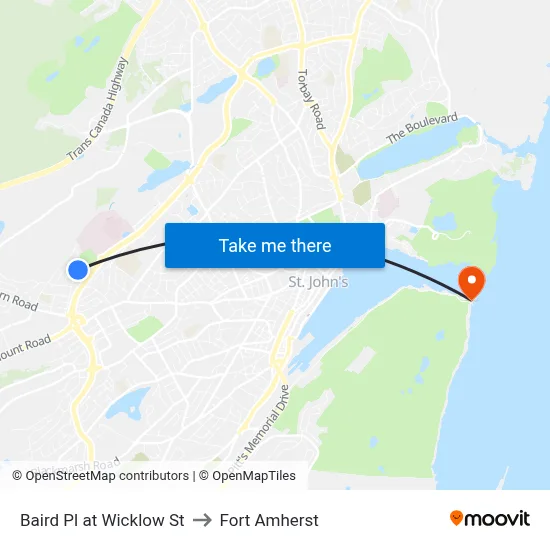 Baird Pl at Wicklow St to Fort Amherst map