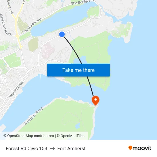 Forest Rd Civic 153 to Fort Amherst map