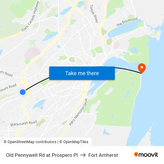 Old Pennywell Rd at Prospero Pl to Fort Amherst map