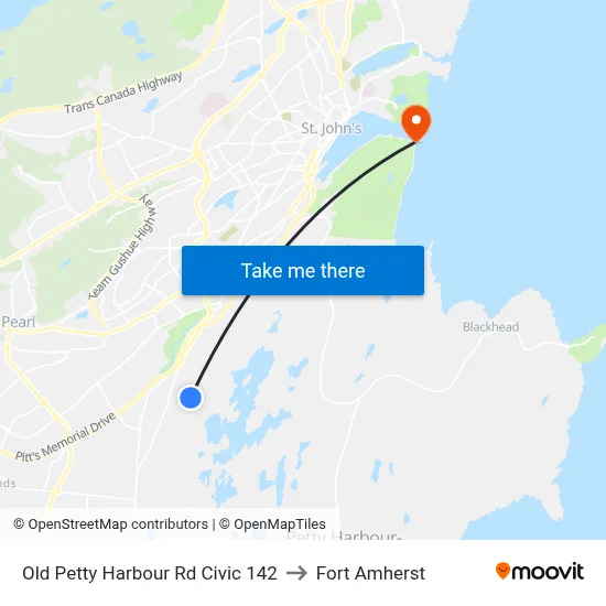Old Petty Harbour Rd Civic 142 to Fort Amherst map