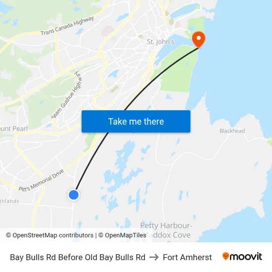 Bay Bulls Rd Before Old Bay Bulls Rd to Fort Amherst map