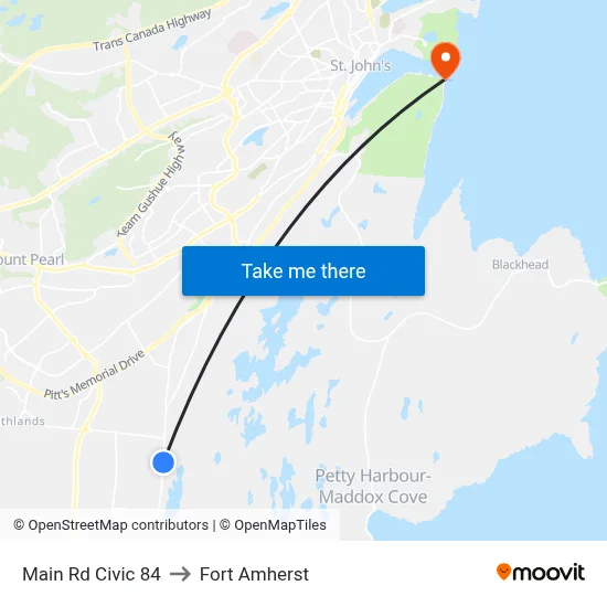 Main Rd Civic 84 to Fort Amherst map