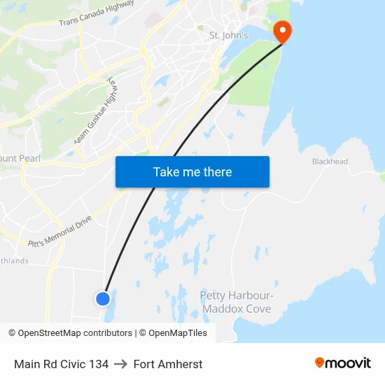 Main Rd Civic 134 to Fort Amherst map
