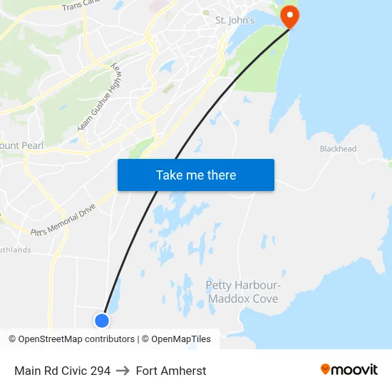 Main Rd Civic 294 to Fort Amherst map