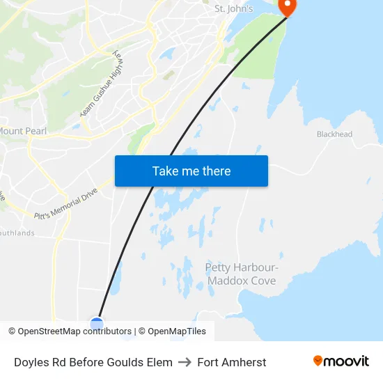 Doyles Rd Before Goulds Elem to Fort Amherst map