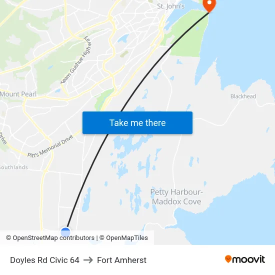 Doyles Rd Civic 64 to Fort Amherst map