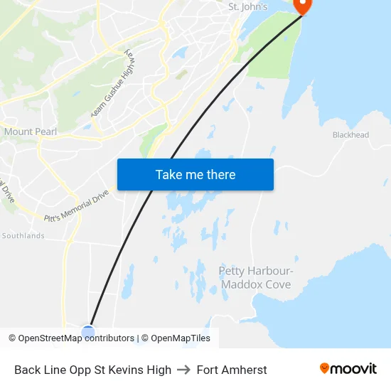 Back Line Opp St Kevins High to Fort Amherst map