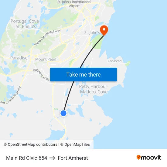 Main Rd Civic 654 to Fort Amherst map