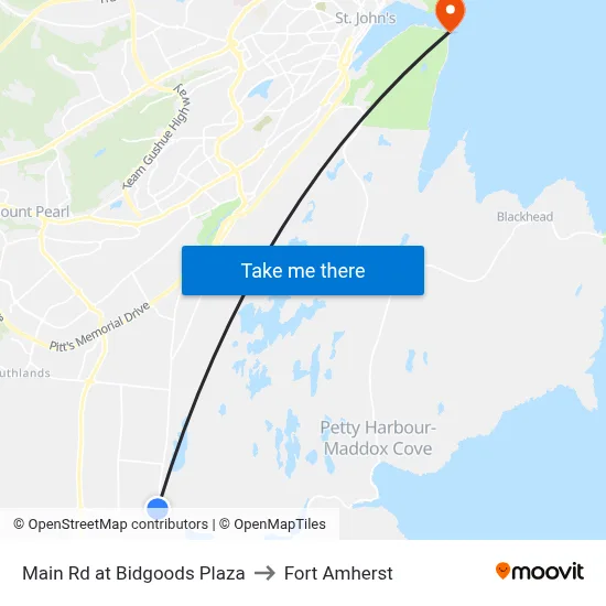 Main Rd at Bidgoods Plaza to Fort Amherst map
