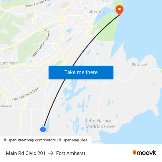 Main Rd Civic 201 to Fort Amherst map