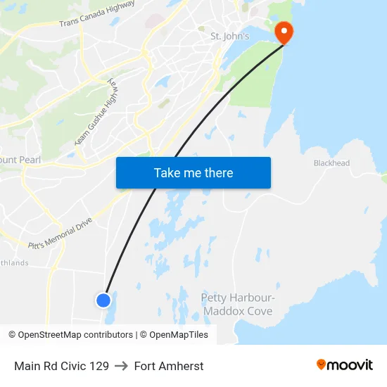 Main Rd Civic 129 to Fort Amherst map
