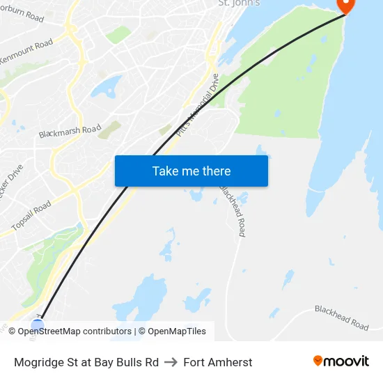 Mogridge St at Bay Bulls Rd to Fort Amherst map
