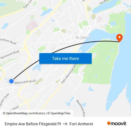 Empire Ave Before Fitzgerald Pl to Fort Amherst map