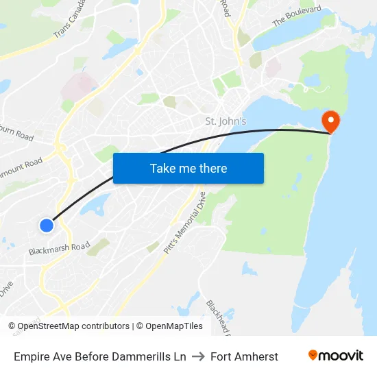 Empire Ave Before Dammerills Ln to Fort Amherst map