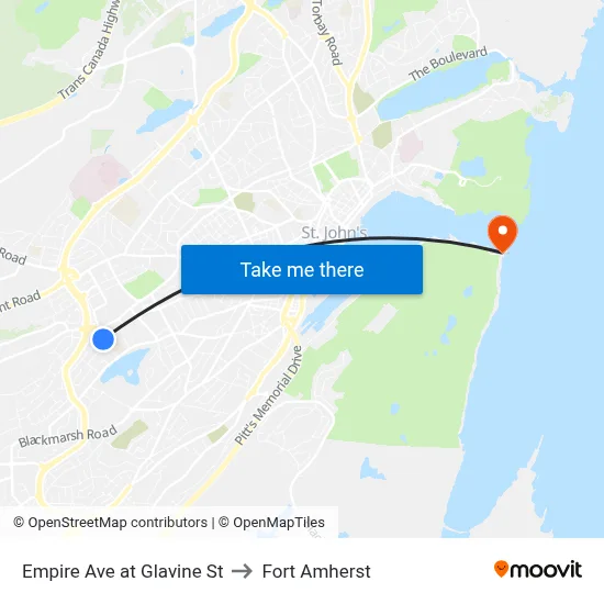 Empire Ave at Glavine St to Fort Amherst map