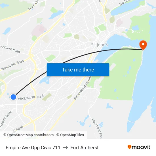 Empire Ave Opp Civic 711 to Fort Amherst map