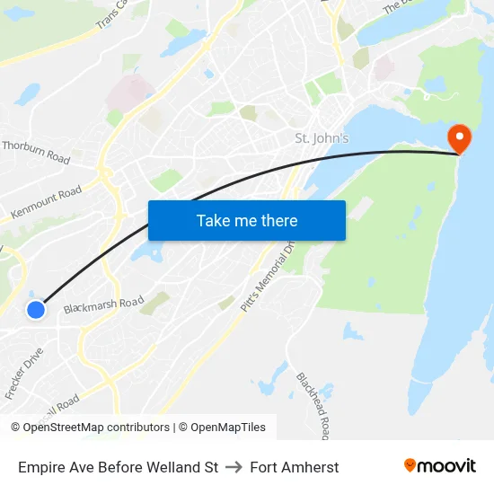 Empire Ave Before Welland St to Fort Amherst map