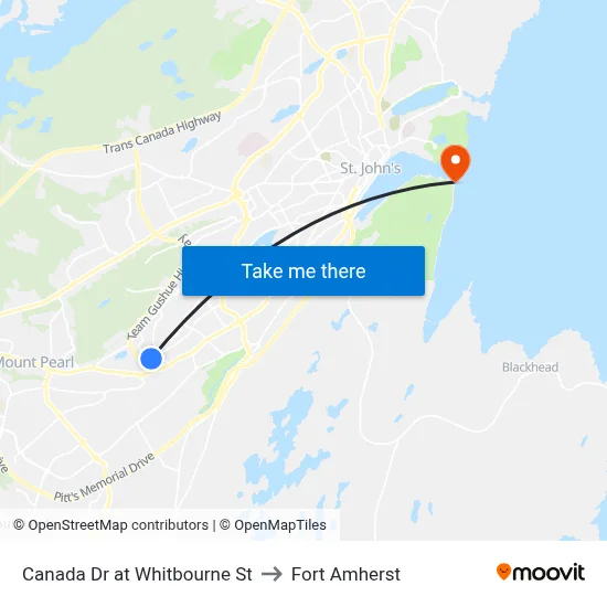 Canada Dr at Whitbourne St to Fort Amherst map