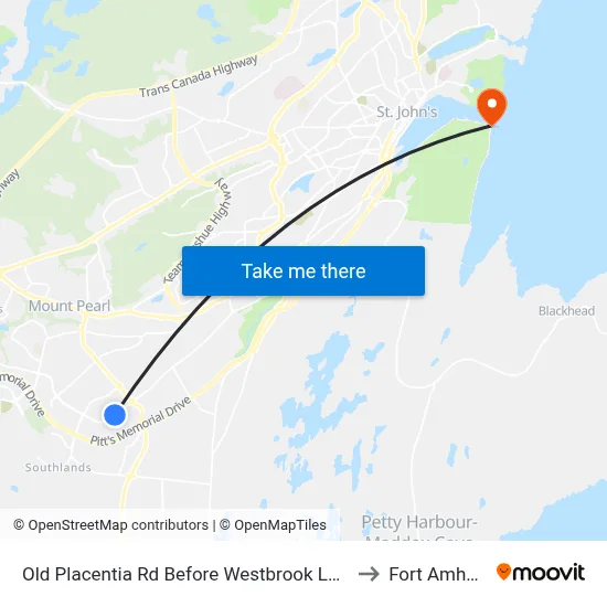 Old Placentia Rd Before Westbrook Landing to Fort Amherst map