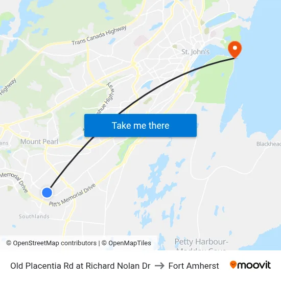Old Placentia Rd at Richard Nolan Dr to Fort Amherst map