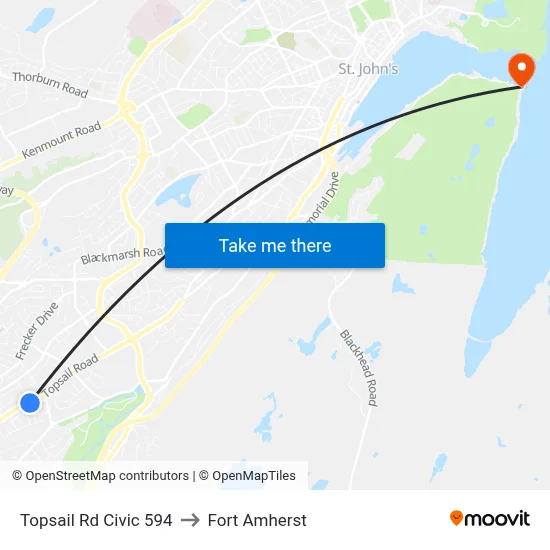Topsail Rd Civic 594 to Fort Amherst map