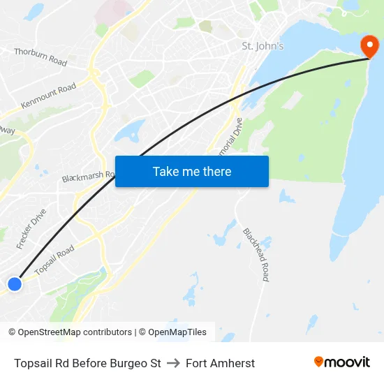 Topsail Rd Before Burgeo St to Fort Amherst map