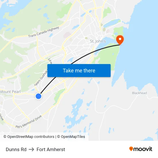 Dunns Rd to Fort Amherst map