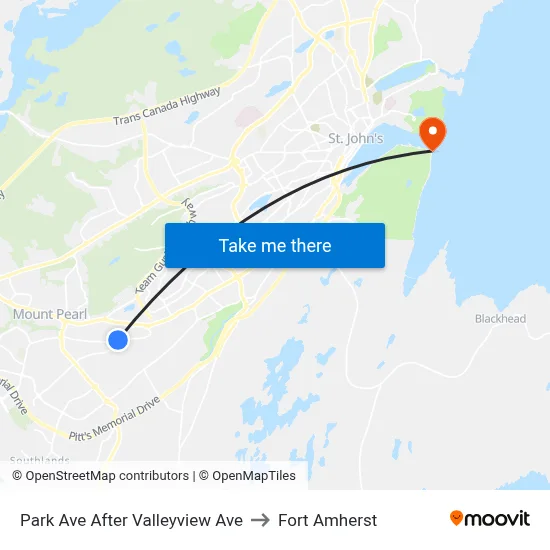 Park Ave After Valleyview Ave to Fort Amherst map