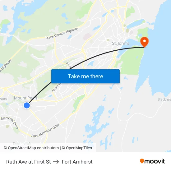 Ruth Ave at First St to Fort Amherst map