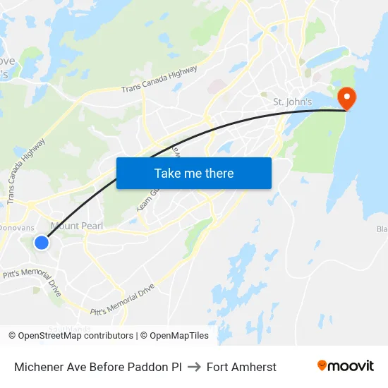 Michener Ave Before Paddon Pl to Fort Amherst map