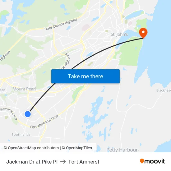 Jackman Dr at Pike Pl to Fort Amherst map