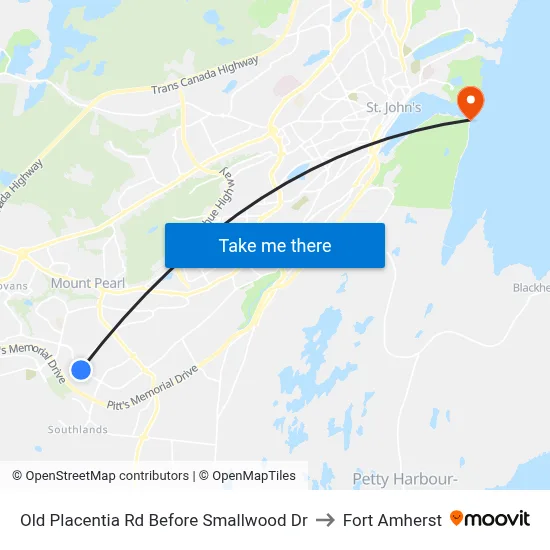 Old Placentia Rd Before Smallwood Dr to Fort Amherst map