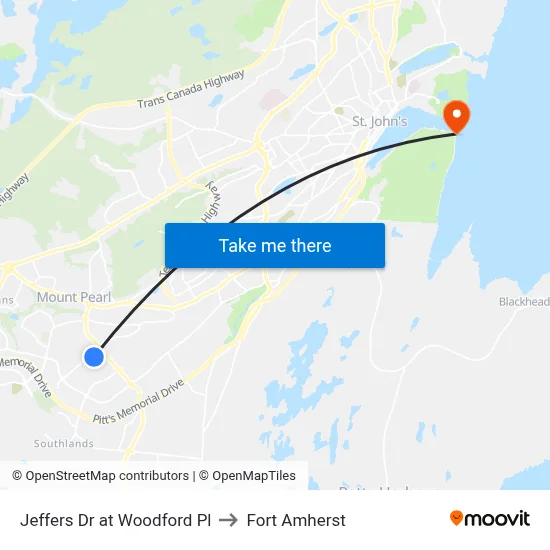 Jeffers Dr at Woodford Pl to Fort Amherst map