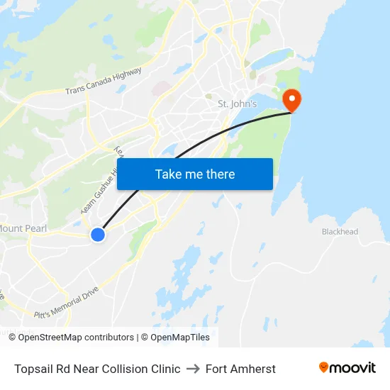 Topsail Rd Near Collision Clinic to Fort Amherst map