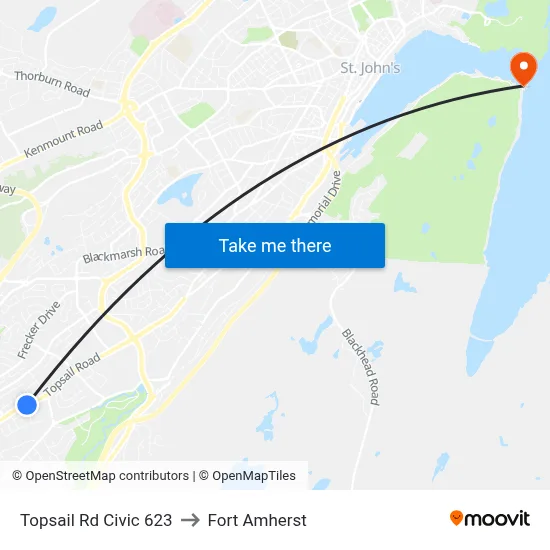 Topsail Rd Civic 623 to Fort Amherst map