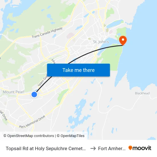 Topsail Rd at Holy Sepulchre Cemetery to Fort Amherst map