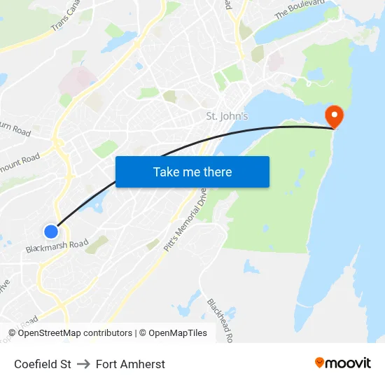 Coefield St to Fort Amherst map